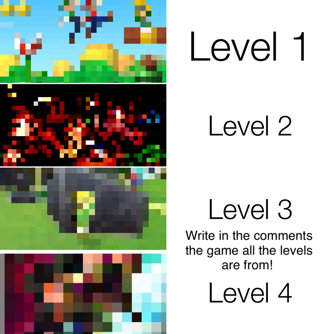 Level 1 Level 2 Level 3 Level 4 Write in the comments the game all the levels are from!