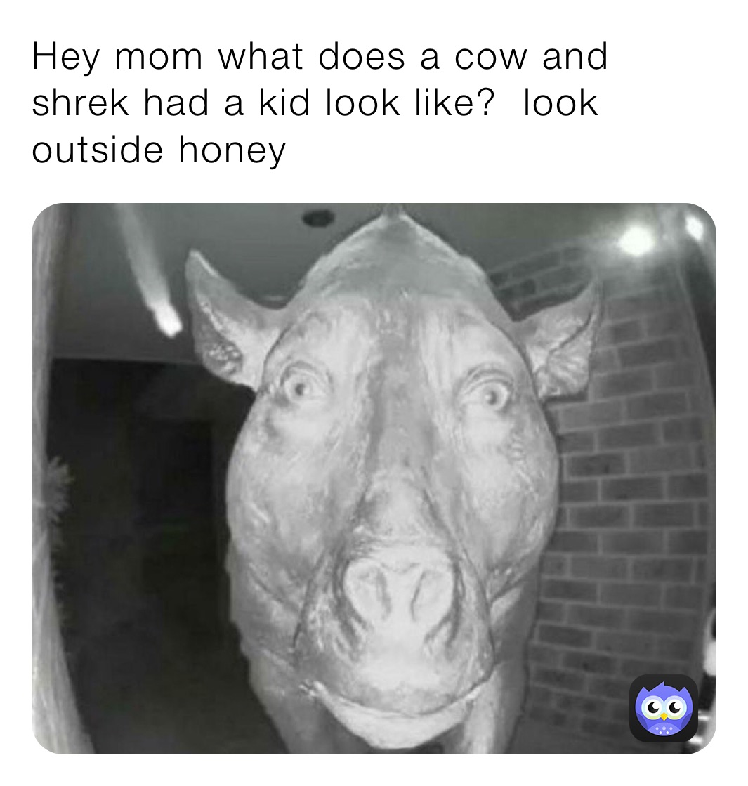 Hey mom what does a cow and shrek had a kid look like?  look outside honey