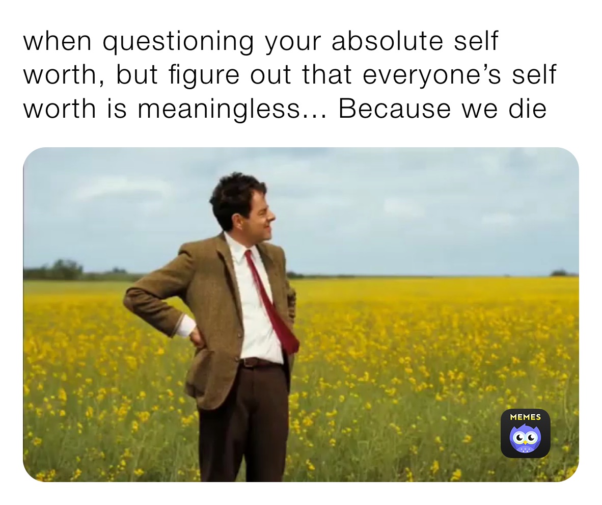 when questioning your absolute self worth, but figure out that everyone’s self worth is meaningless... Because we die
