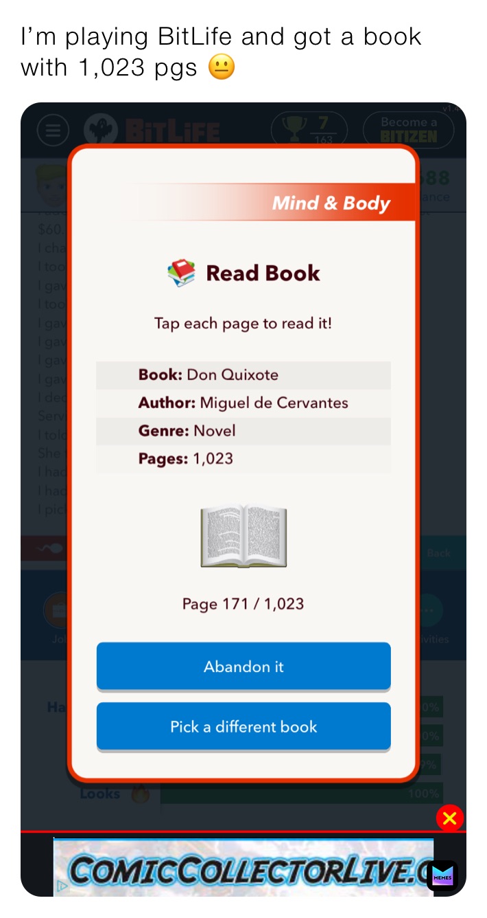 I’m playing BitLife and got a book with 1,023 pgs 😐