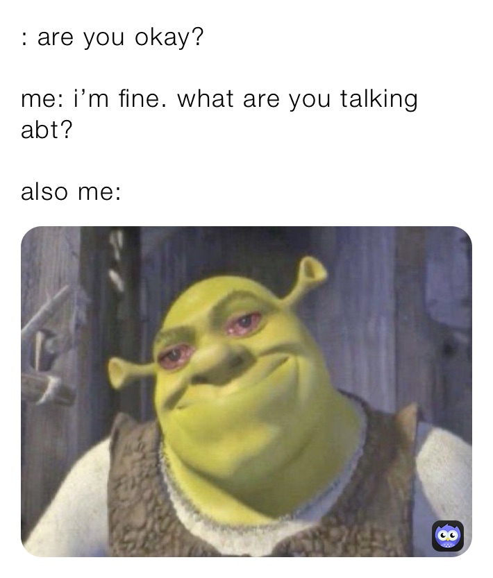 : are you okay? 

me: i’m fine. what are you talking abt?

also me: