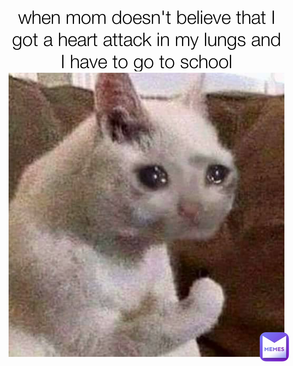 when mom doesn't believe that I got a heart attack in my lungs and I have to go to school