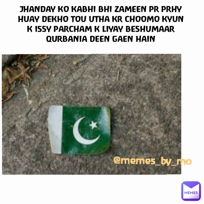 JHANDAY KO KABHI BHI ZAMEEN PR PRHY HUAY DEKHO TOU UTHA KR CHOOMO KYUN K ISSY PARCHAM K LIYAY BESHUMAAR QURBANIA DEEN GAEN HAIN @memes_by_mo