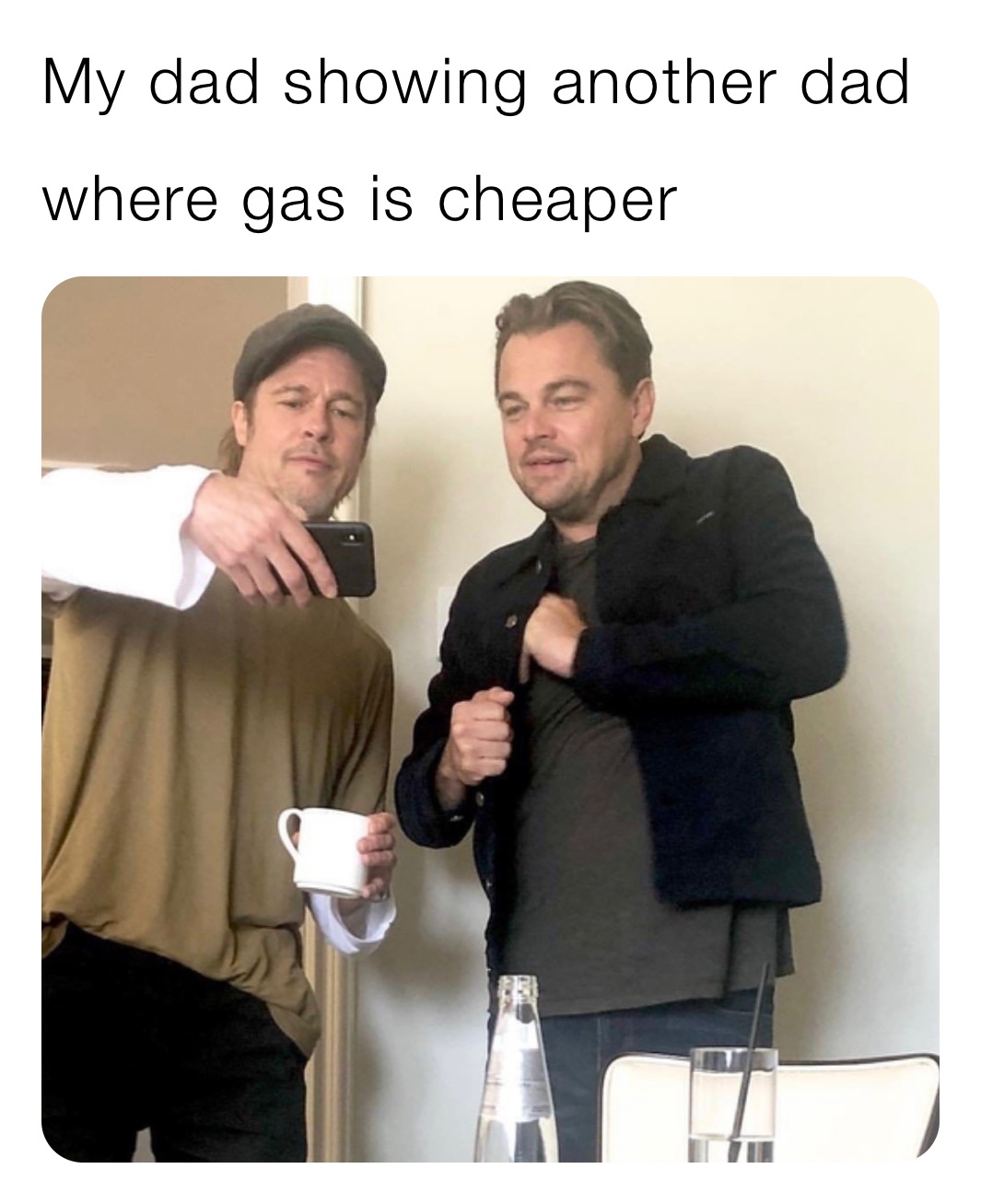 My dad showing another dad where gas is cheaper