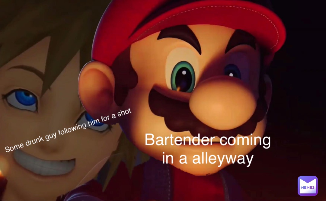 Bartender coming in a alleyway Some drunk guy following him for a shot