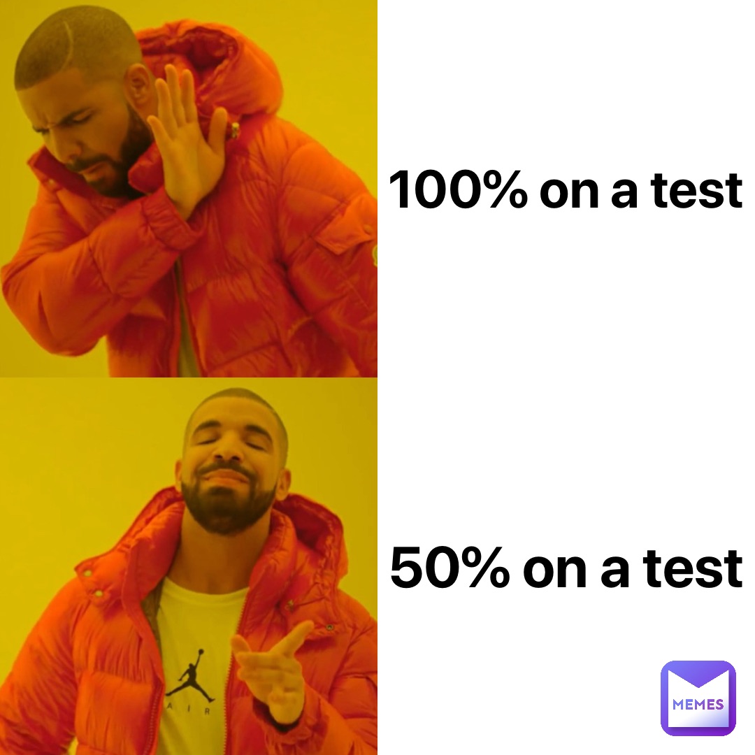 100% on a test 50% on a test