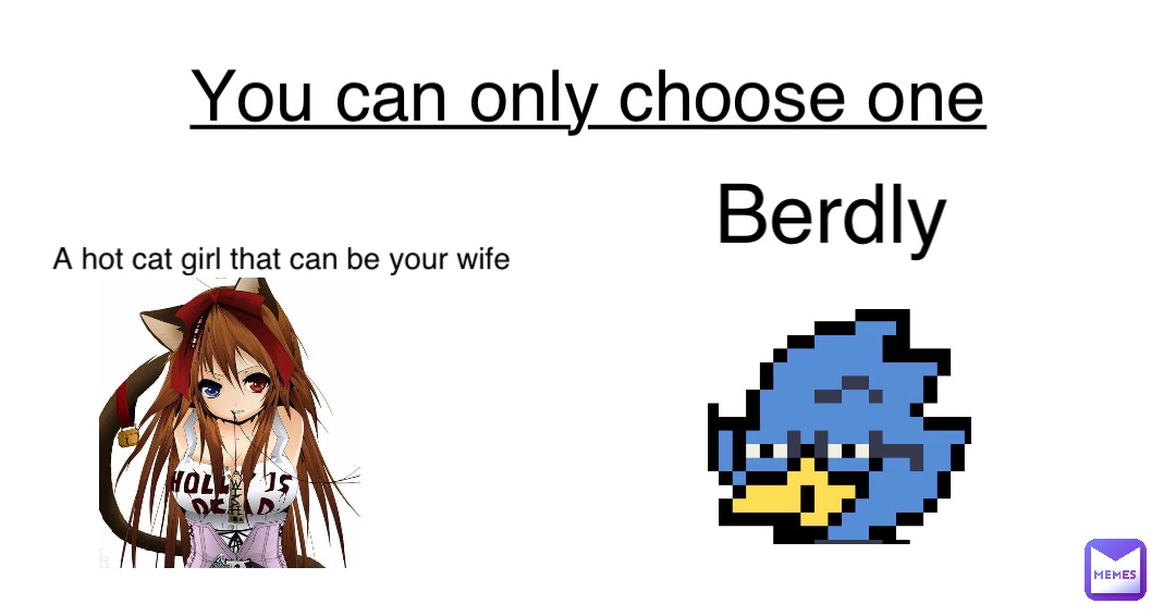 You can only choose one A hot cat girl that can be your wife Berdly