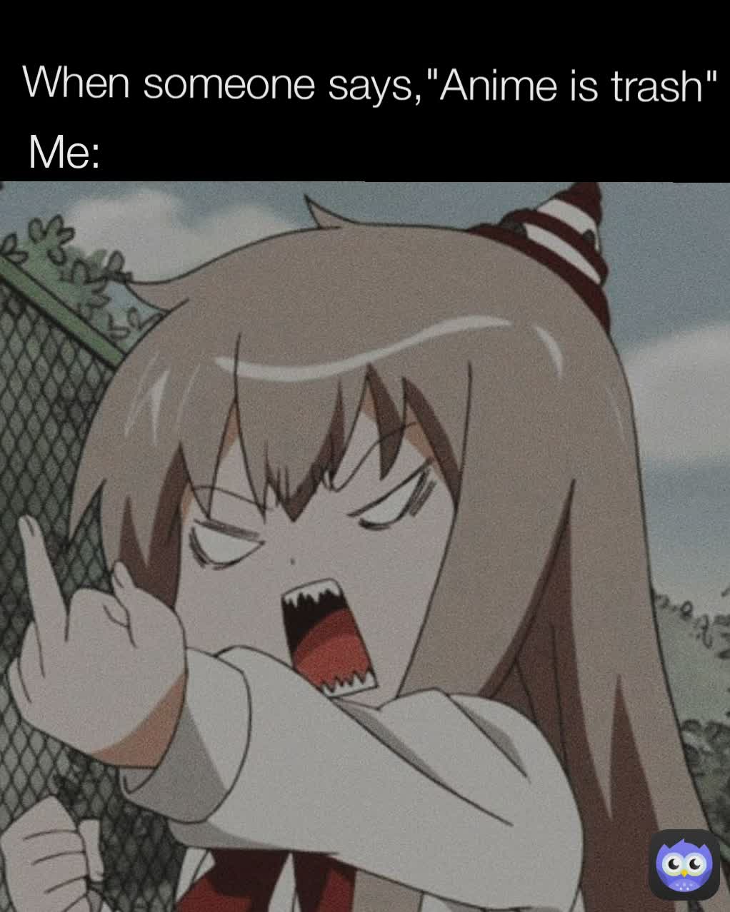 Me: When someone says,"Anime is trash"