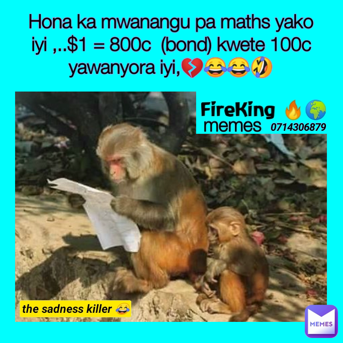 FireKing 🔥🌍 Hona ka mwanangu pa maths yako iyi ,..$1 = 800c  (bond) kwete 100c yawanyora iyi,💔😂😂🤣 0714306879 the sadness killer 😂 memes