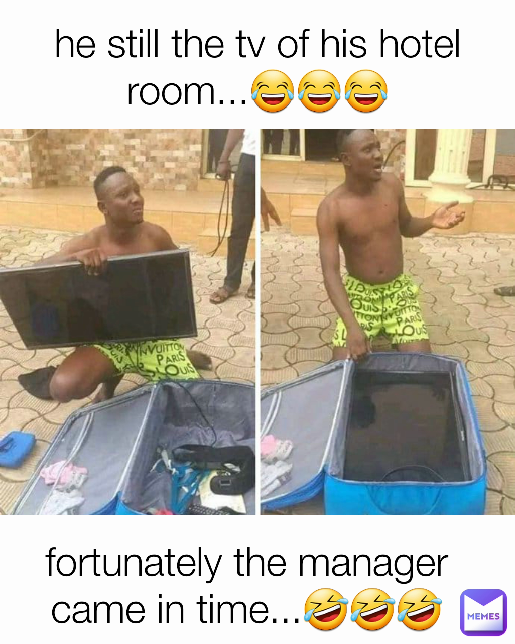 he still the tv of his hotel room...😂😂😂 fortunately the manager came in time...🤣🤣🤣