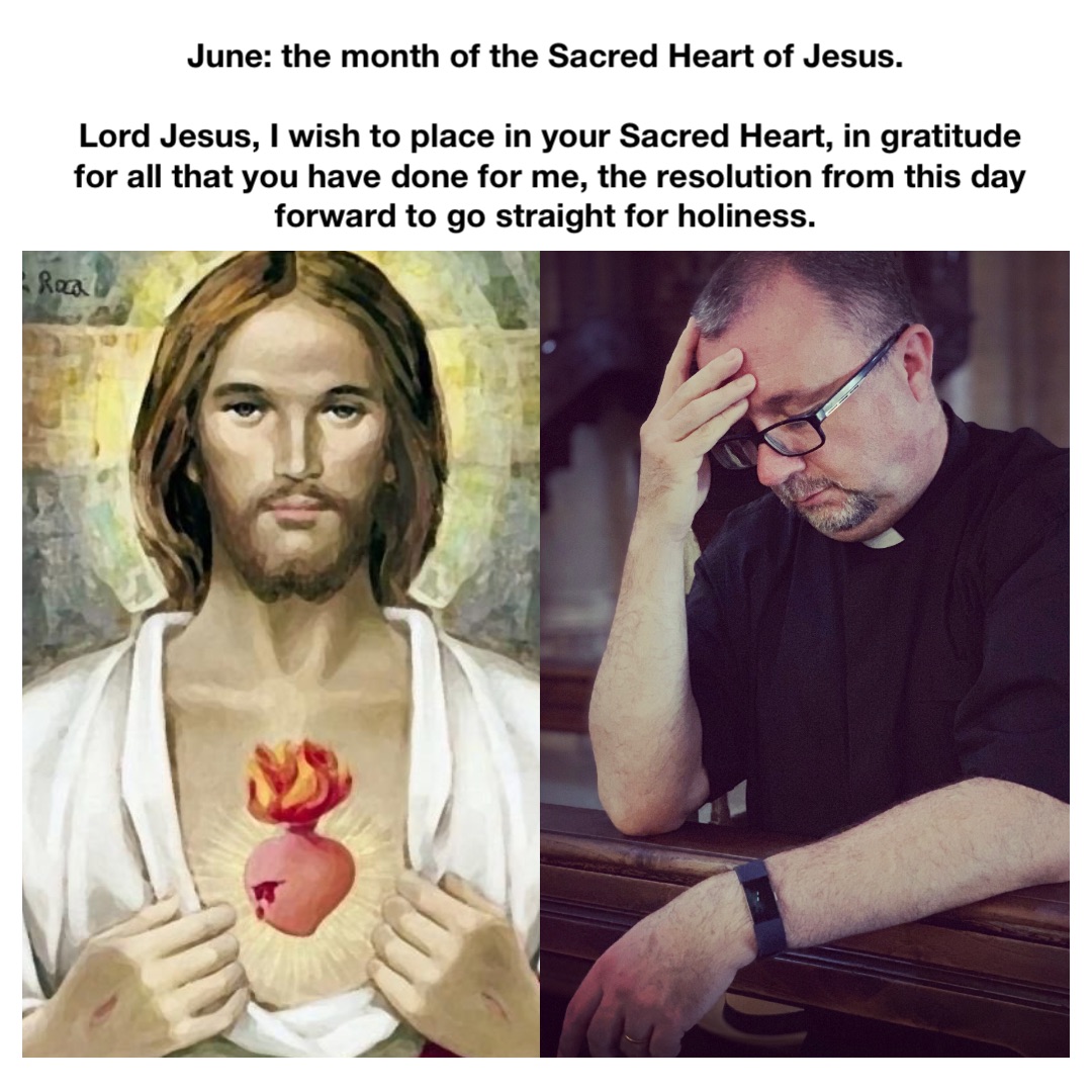 June: the month of the Sacred Heart of Jesus.

Lord Jesus, I wish to place in your Sacred Heart, in gratitude for all that you have done for me, the resolution from this day forward to go straight for holiness.