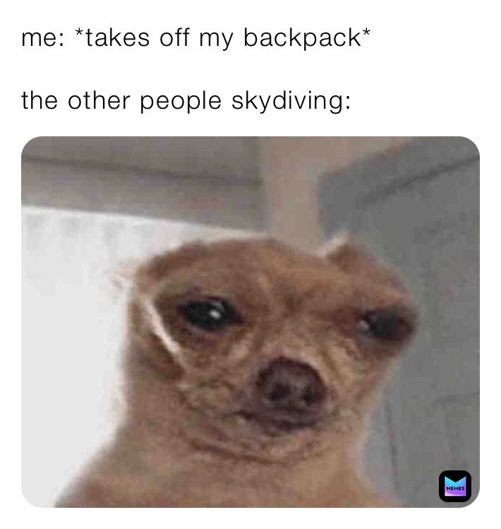 me: *takes off my backpack*

the other people skydiving: