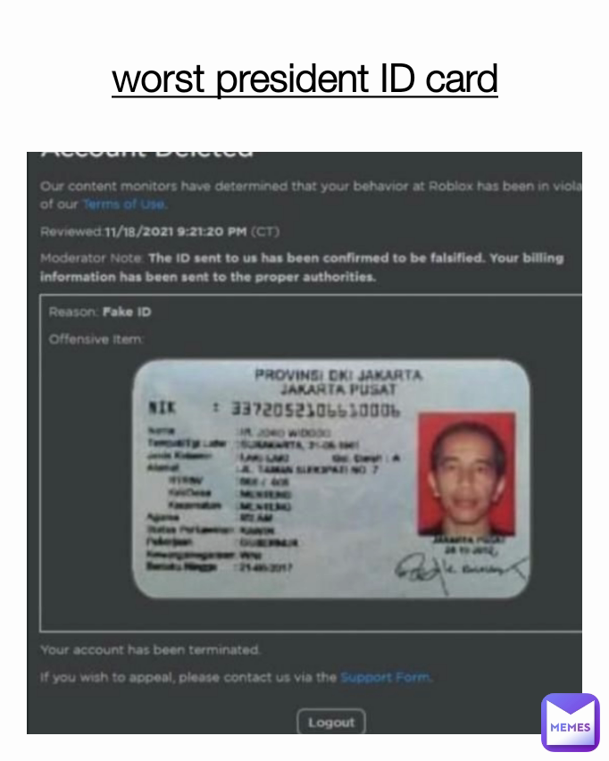 worst president ID card