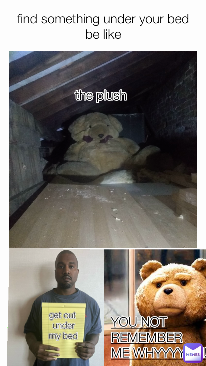YOU NOT REMEMBER
ME WHYYYYYY!! get out 
under
my bed find something under your bed be like the plush