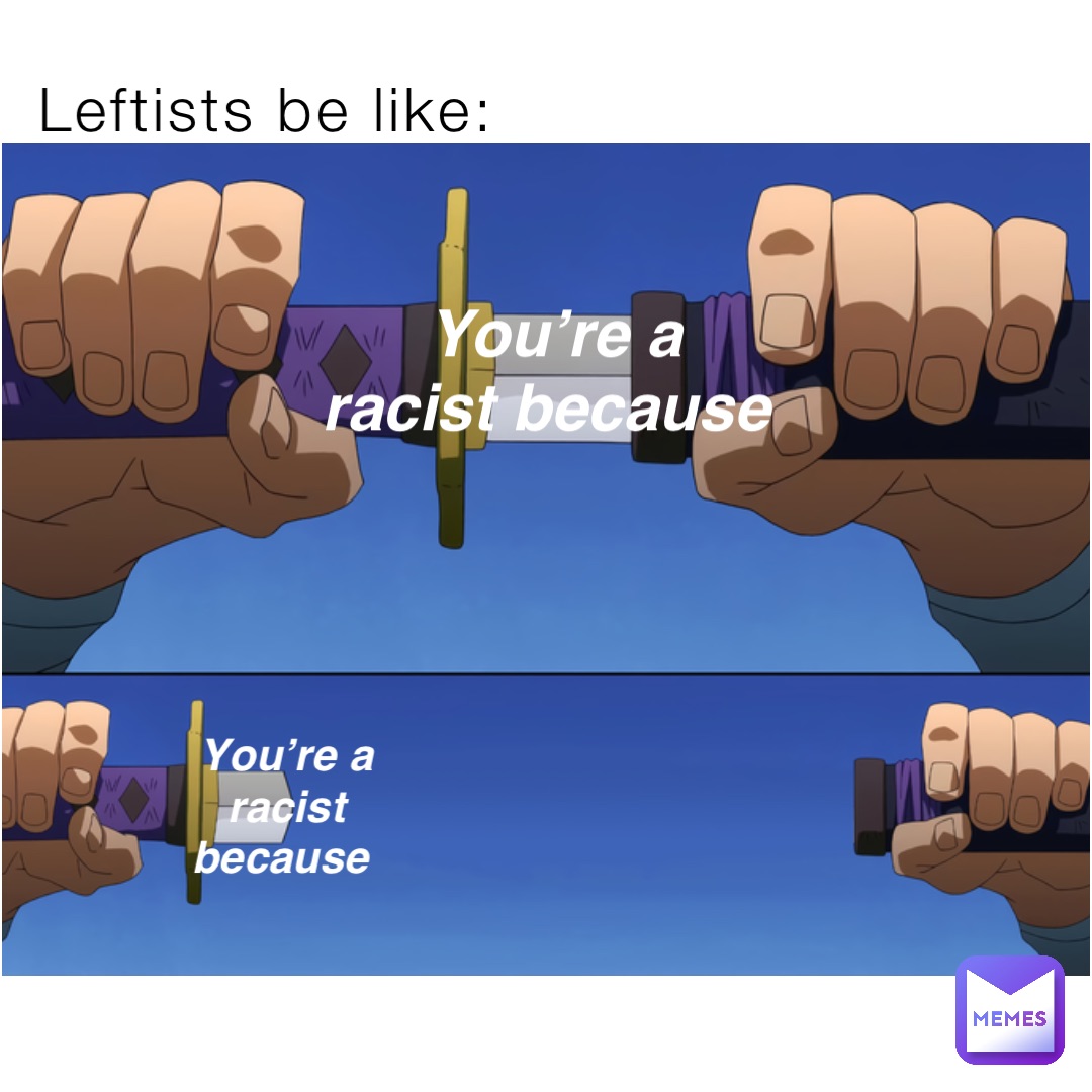 Leftists be like: You’re a 
racist because You’re a 
racist because