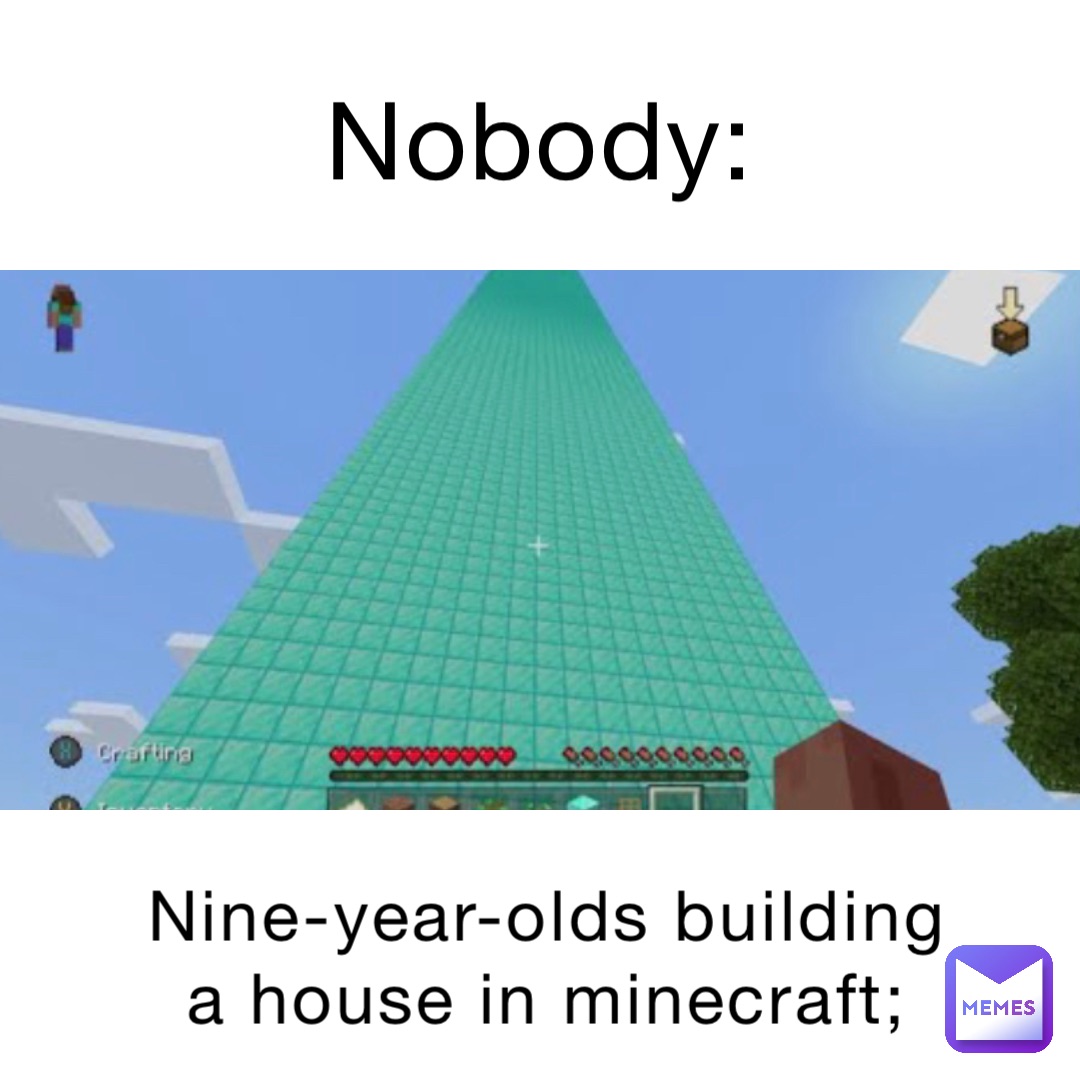 Nobody: Nine-year-olds building a house in Minecraft;