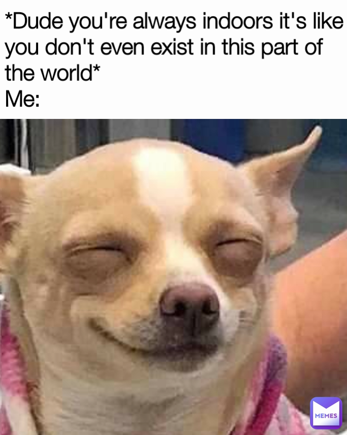 *Dude you're always indoors it's like you don't even exist in this part of the world*
Me:
