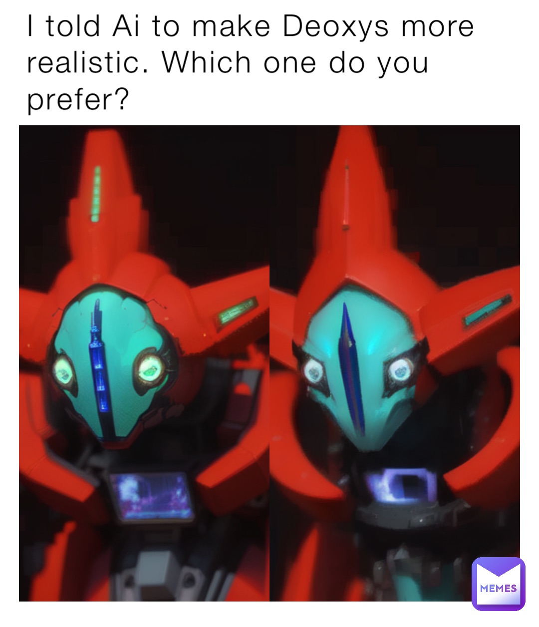 I told Ai to make Deoxys more realistic. Which one do you prefer?