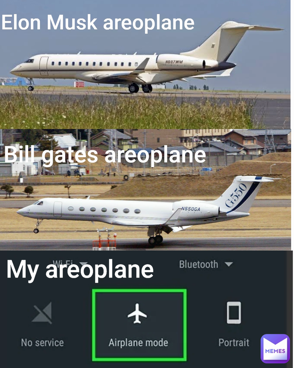 Elon Musk areoplane Bill gates areoplane My areoplane