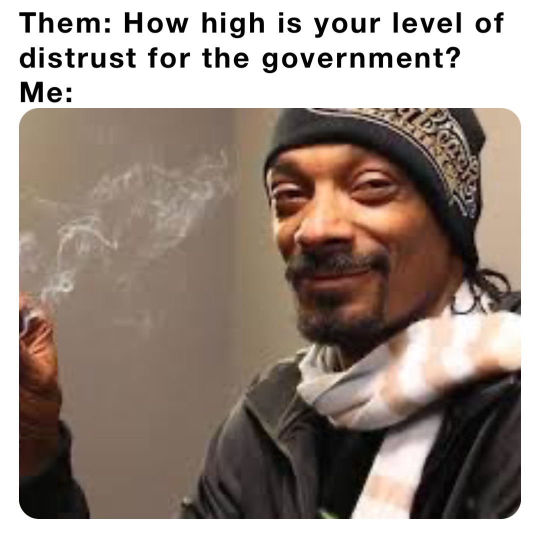 Them: How high is your level of distrust for the government?
Me: