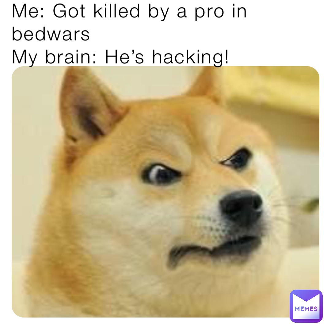 Me: Got killed by a pro in bedwars
My brain: He’s hacking!