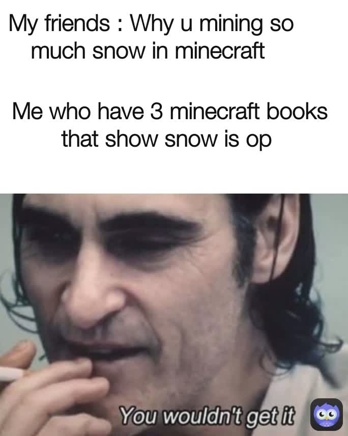 My friends : Why u mining so much snow in minecraft  Me who have 3 minecraft books that show snow is op 