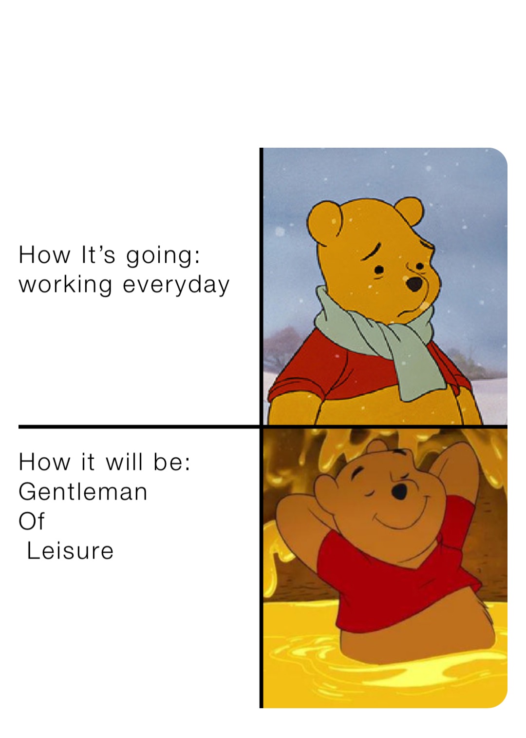 How It’s going: 
working everyday





How it will be: 
Gentleman 
Of
 Leisure