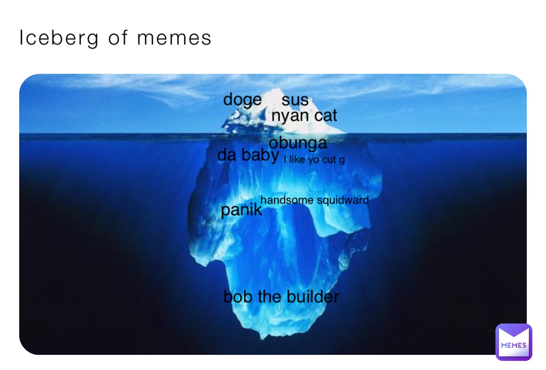 Iceberg of memes doge nyan cat da baby I like yo cut g panik sus obunga handsome squidward bob the builder