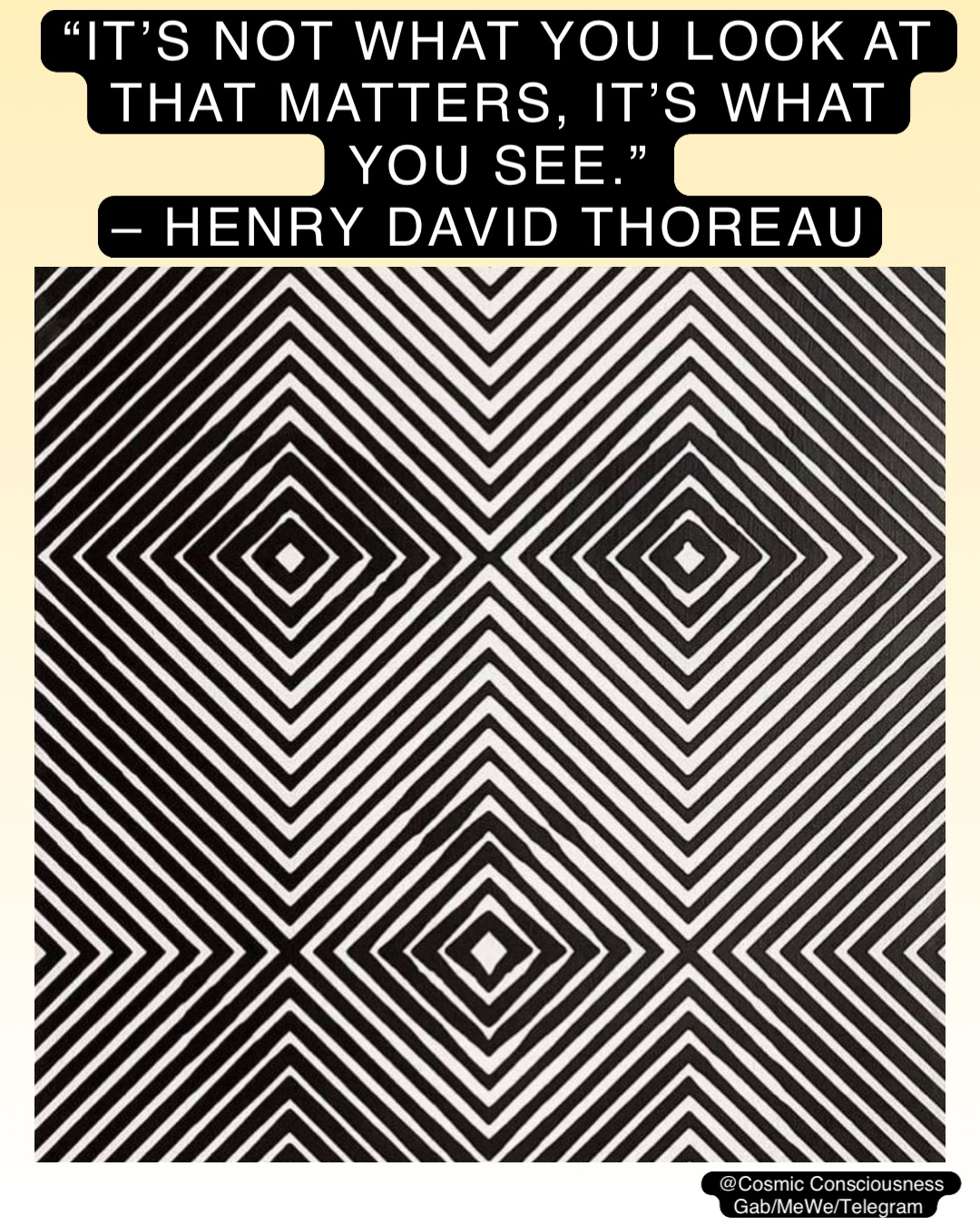 “IT’S NOT WHAT YOU LOOK AT THAT MATTERS, IT’S WHAT YOU SEE.” 
– HENRY DAVID THOREAU @Cosmic Consciousness 
Gab/MeWe/Telegram