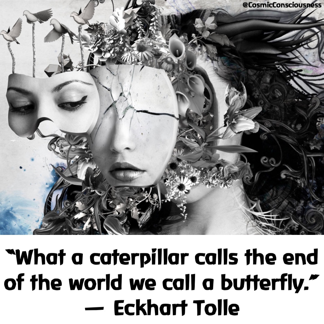“What a caterpillar calls the end of the world we call a butterfly.”
— Eckhart Tolle @CosmicConsciousness