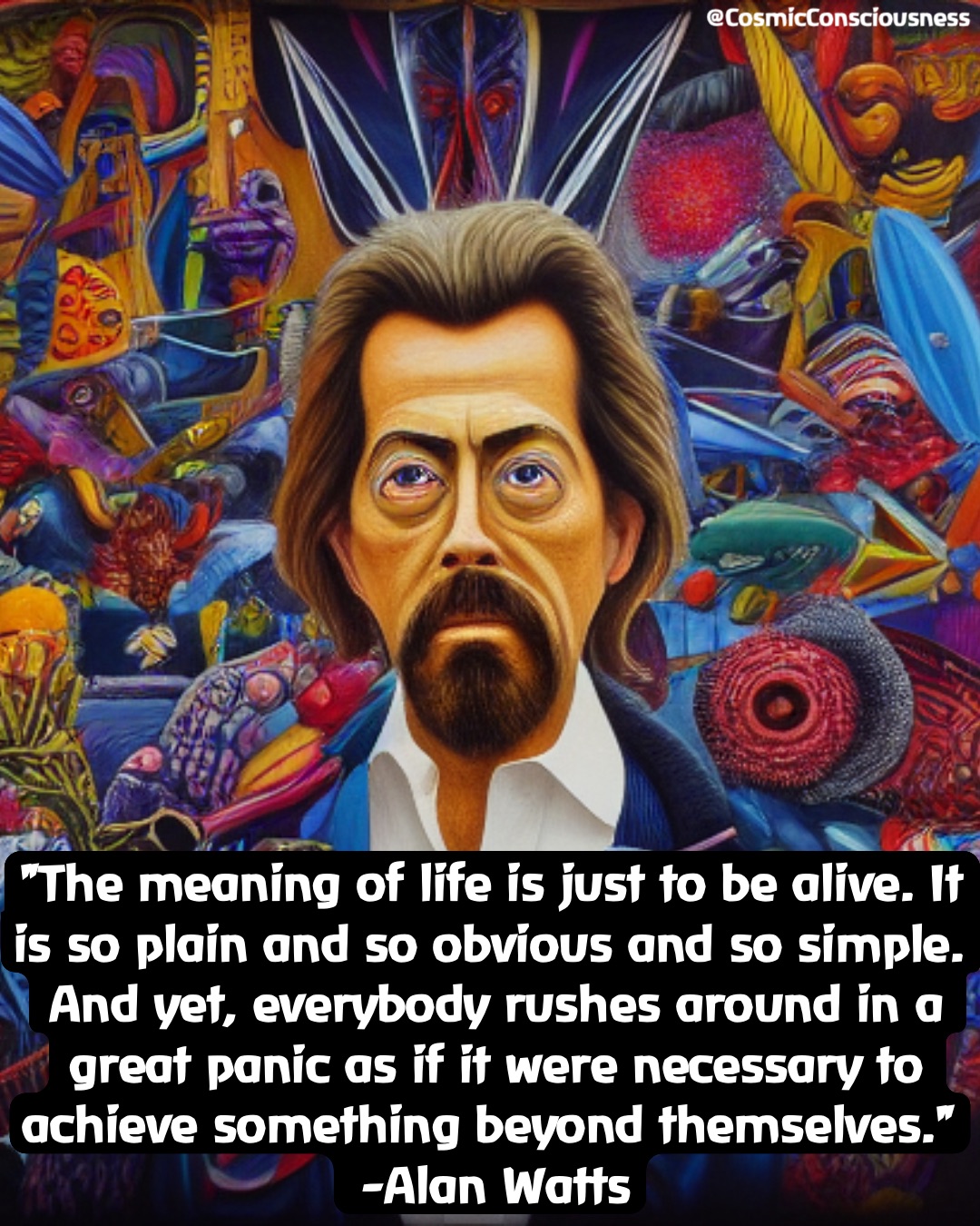 "The meaning of life is just to be alive. It is so plain and so obvious and so simple. And yet, everybody rushes around in a great panic as if it were necessary to achieve something beyond themselves."
 -Alan Watts @CosmicConsciousness