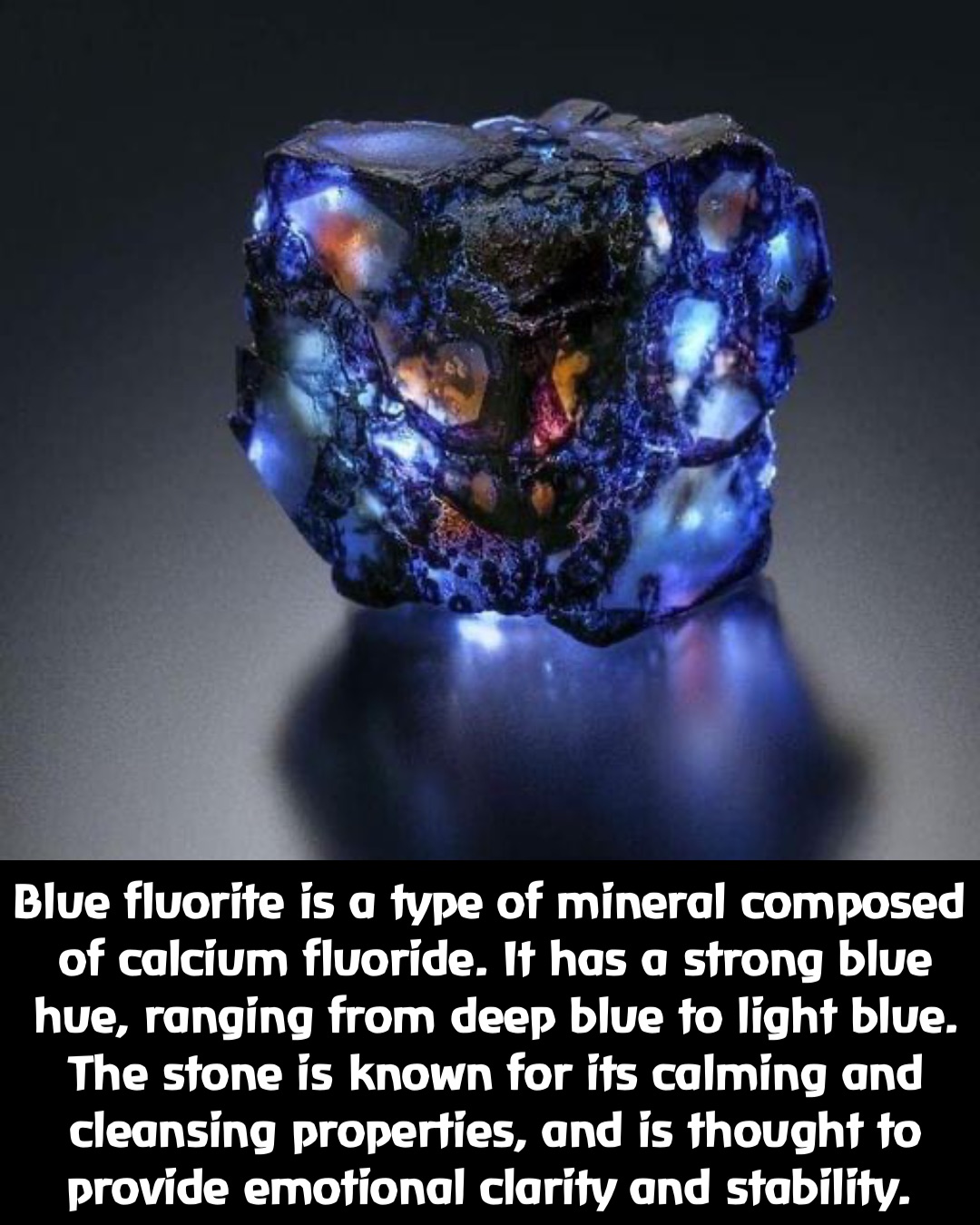 Blue fluorite is a type of mineral composed of calcium fluoride. It has a strong blue hue, ranging from deep blue to light blue. The stone is known for its calming and cleansing properties, and is thought to provide emotional clarity and stability.