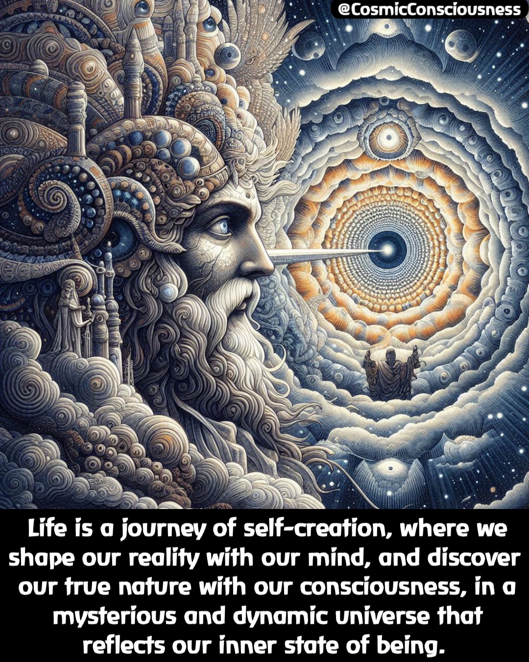 Life is a journey of self-creation, where we shape our reality with our mind, and discover our true nature with our consciousness, in a mysterious and dynamic universe that reflects our inner state of being. @CosmicConsciousness