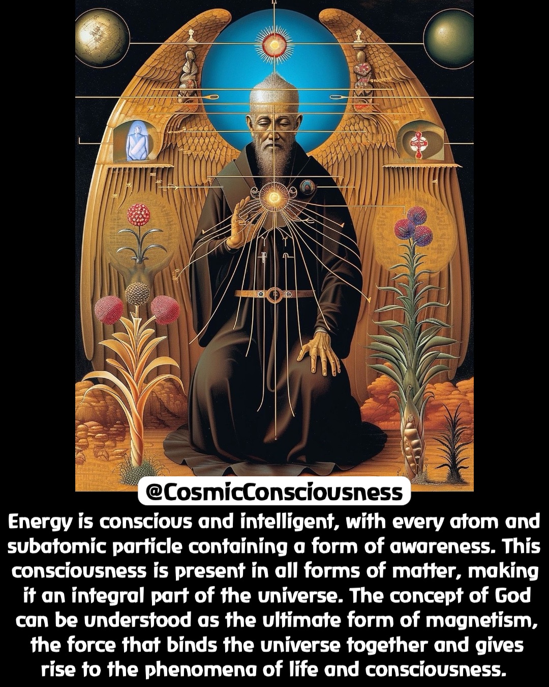 Energy is conscious and intelligent, with every atom and subatomic particle containing a form of awareness. This consciousness is present in all forms of matter, making it an integral part of the universe. The concept of God can be understood as the ultimate form of magnetism, the force that binds the universe together and gives rise to the phenomena of life and consciousness. @CosmicConsciousness