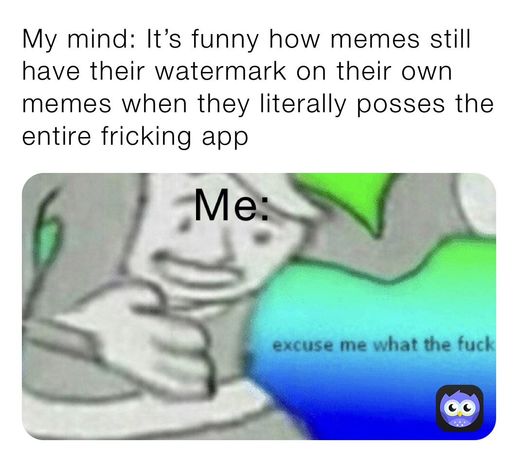 My mind: It’s funny how memes still have their watermark on their own memes when they literally posses the entire fricking app