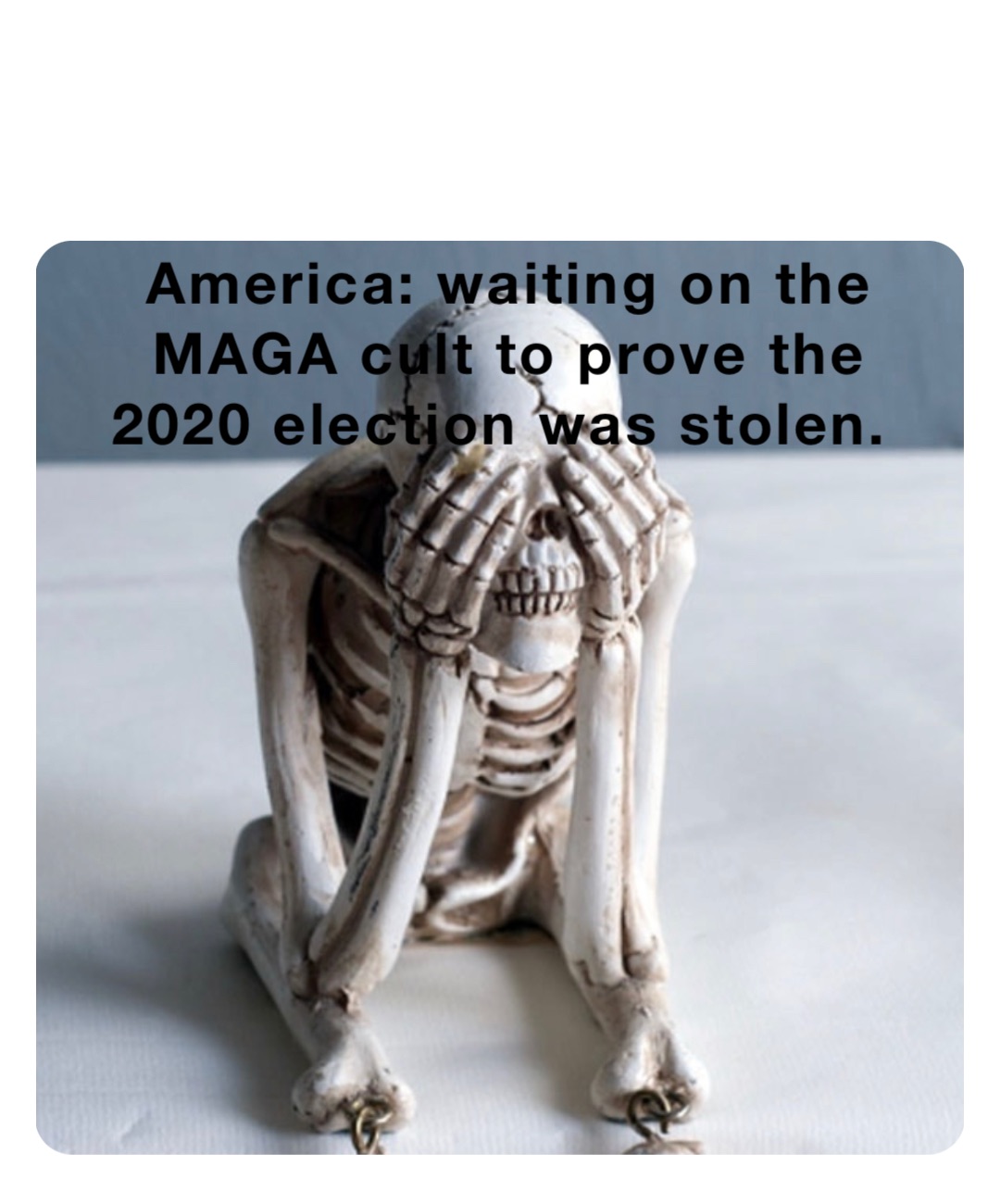 America: waiting on the MAGA cult to prove the 2020 election was stolen.