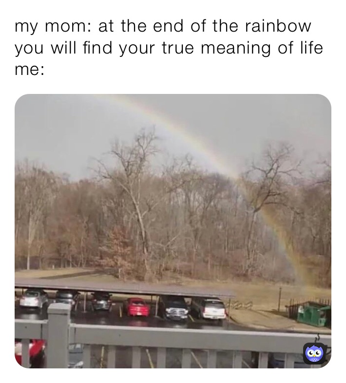 my mom: at the end of the rainbow you will find your true meaning of life 
me: 
