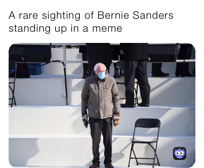 A rare sighting of Bernie Sanders standing up in a meme A rare sighting of Brnie Sanders standing up in a meme