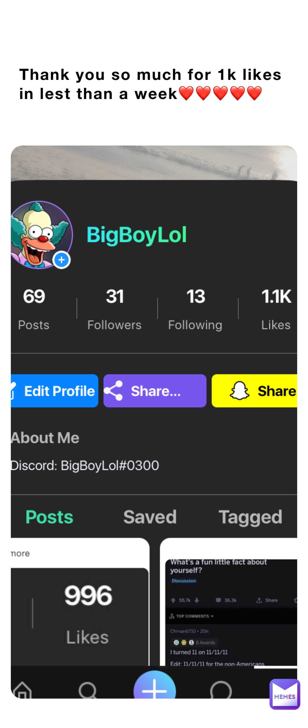 Thank you so much for 1k likes in lest than a week❤️❤️❤️❤️❤️