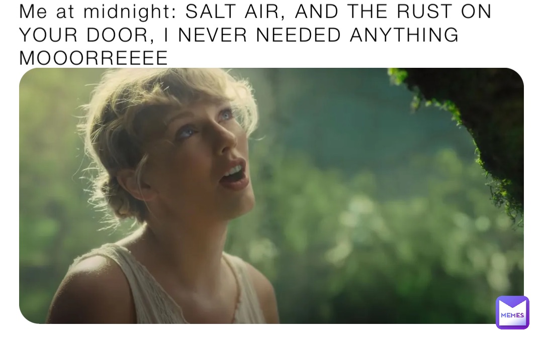 Me at midnight: SALT AIR, AND THE RUST ON YOUR DOOR, I NEVER NEEDED ANYTHING MOOORREEEE