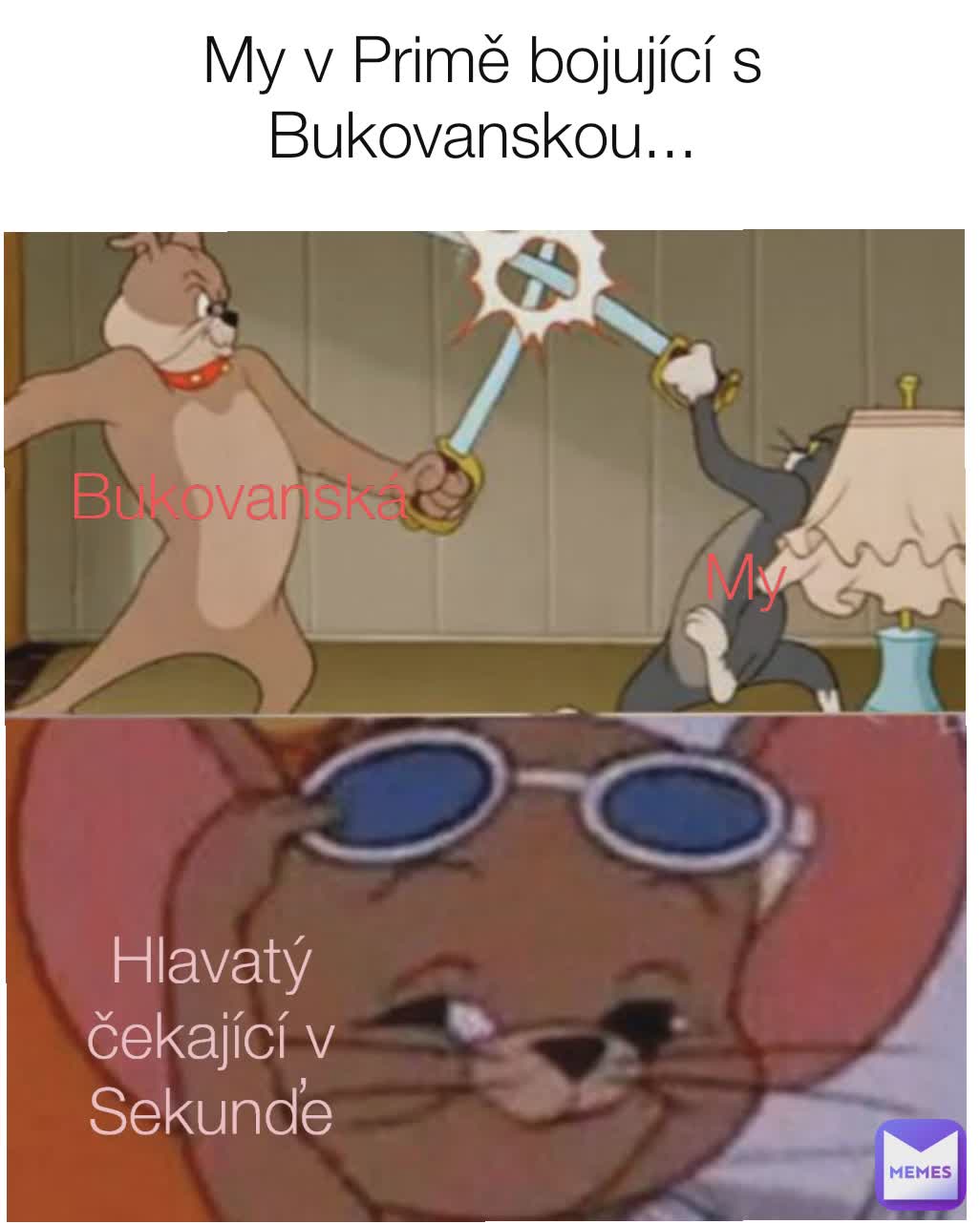 My Hlavatý čekající v Sekunďe Bukovanská My v Primě bojující s Bukovanskou...