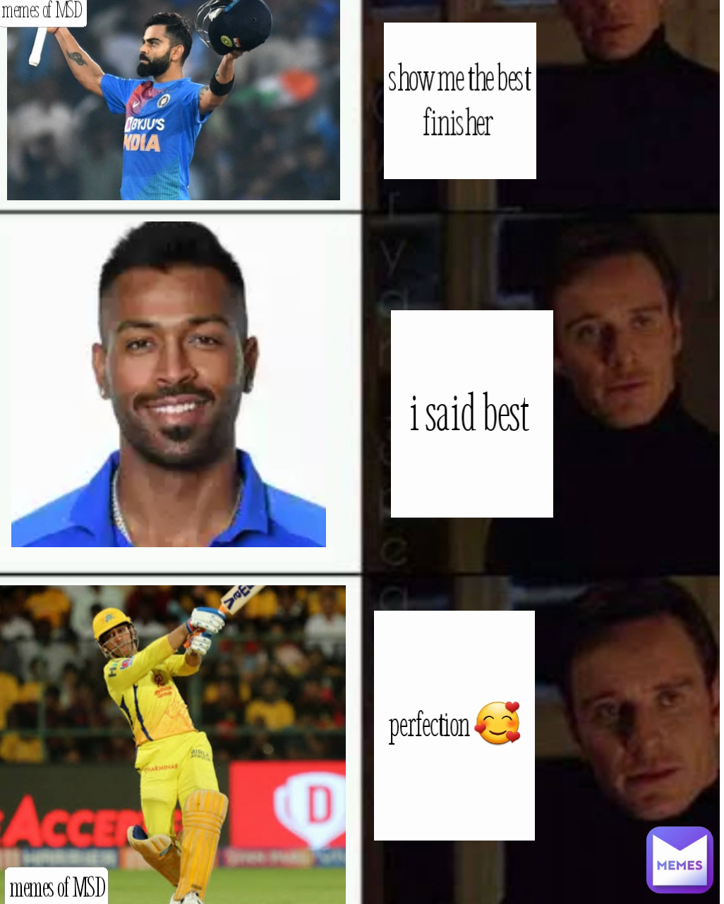 i said best  perfection 🥰 memes of MSD  show me the best finisher  memes of MSD