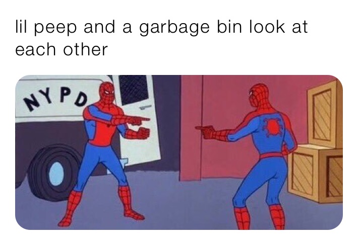 lil peep and a garbage bin look at each other 