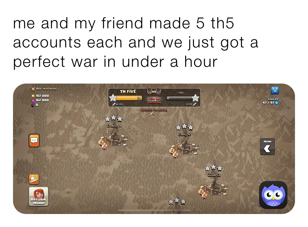 me and my friend made 5 th5 accounts each and we just got a perfect war in under a hour