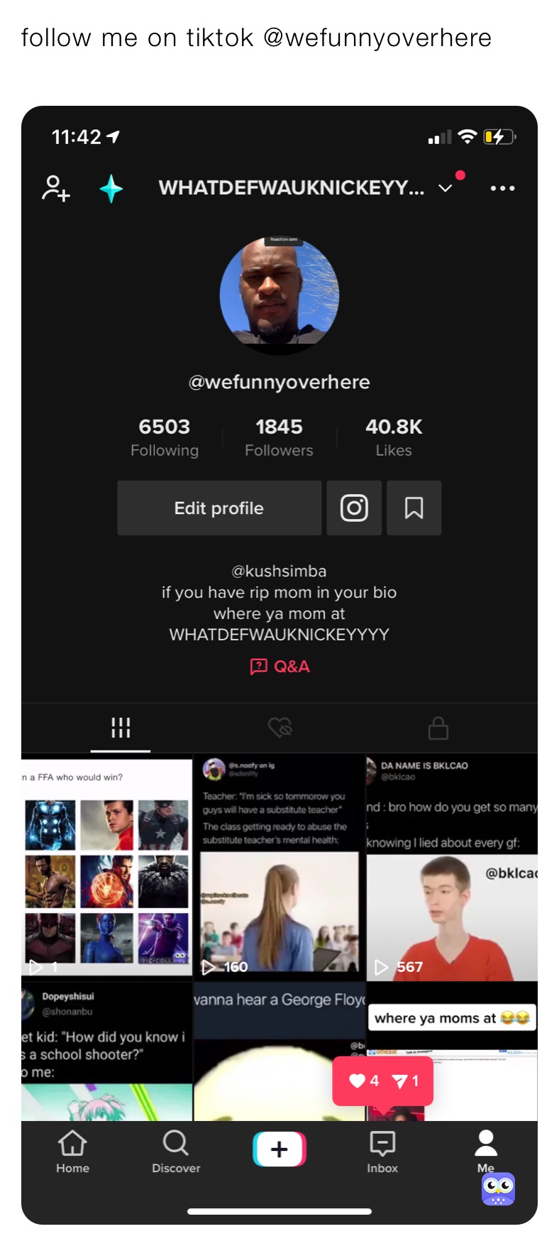 follow me on tiktok @wefunnyoverhere
