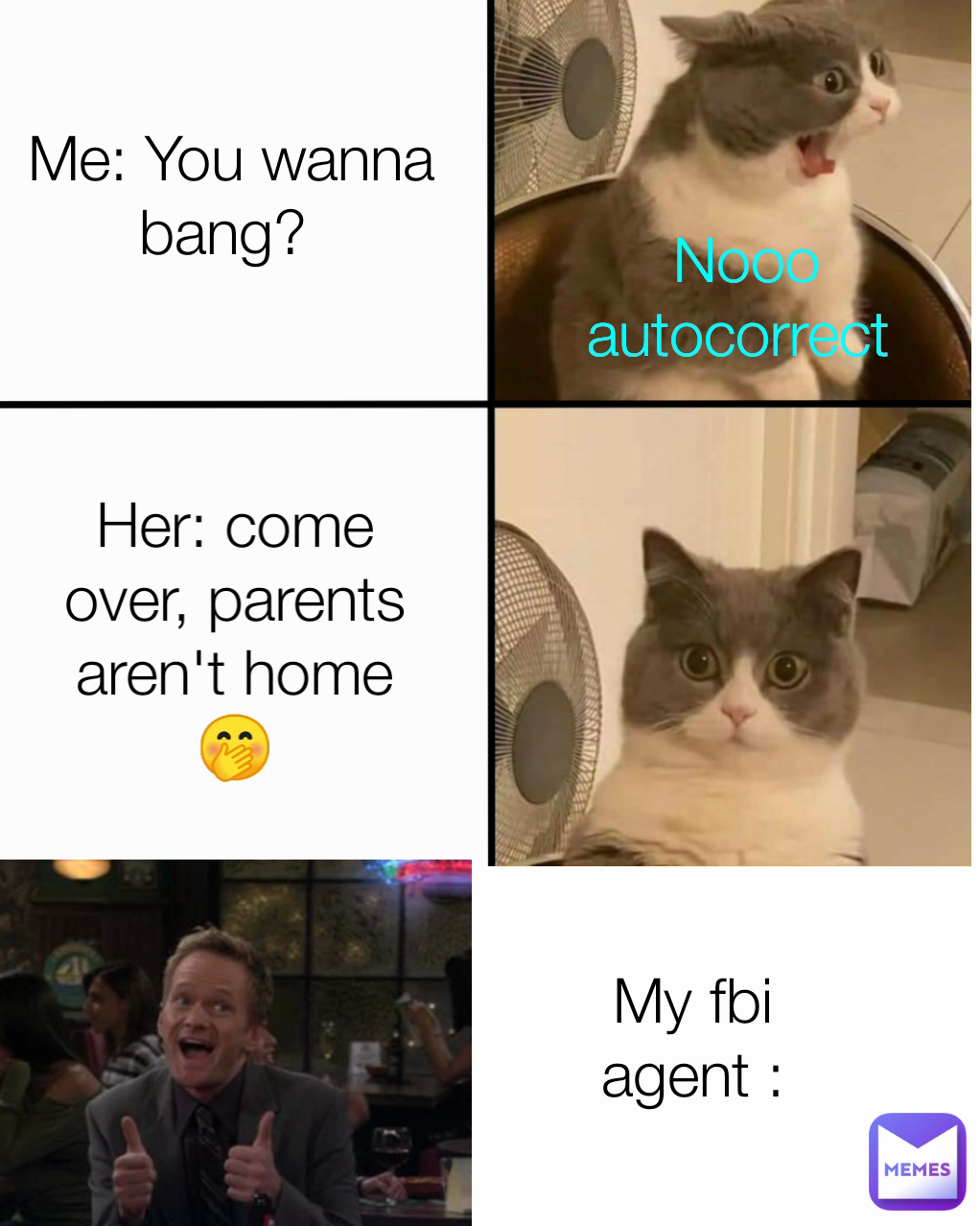 My fbi agent : Me: You wanna bang?  Nooo autocorrect  Her: come over, parents aren't home 🤭