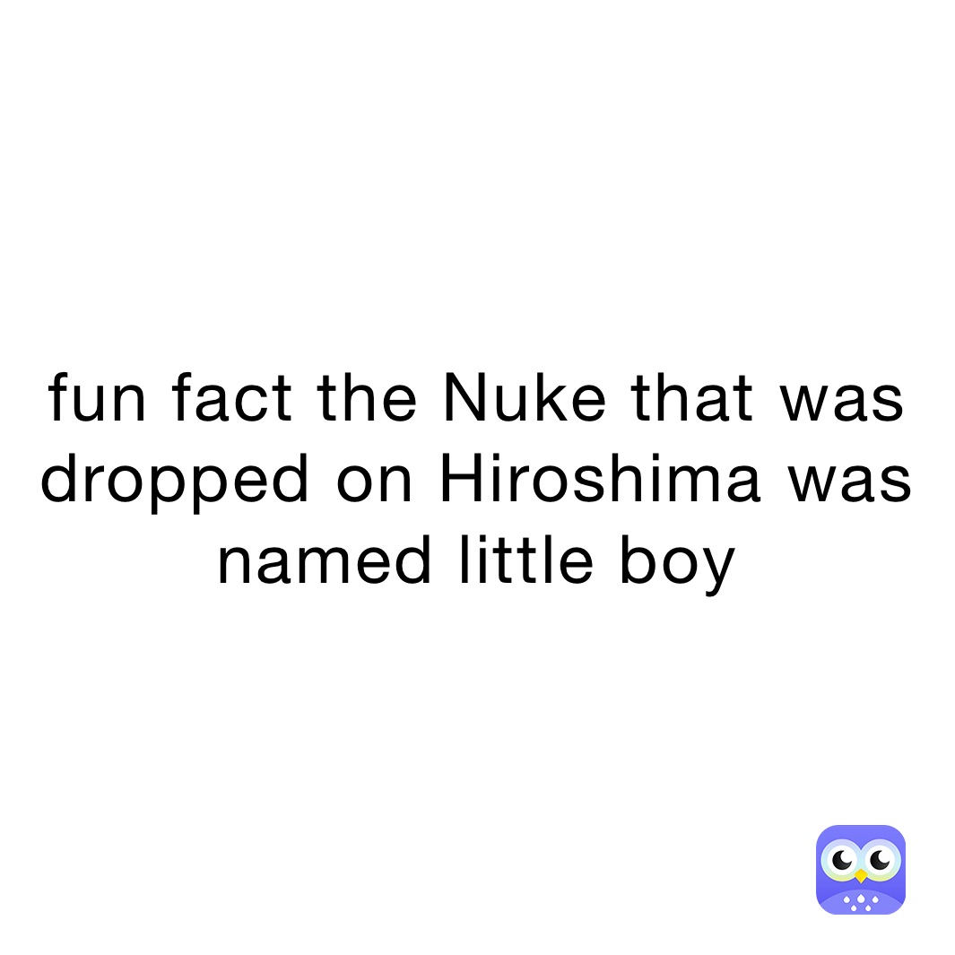 fun fact the Nuke that was dropped on Hiroshima was named little boy