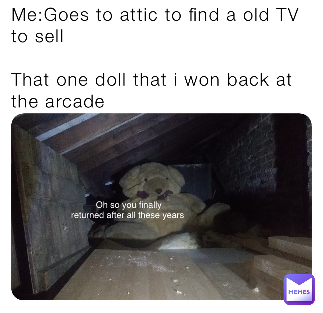 Me:Goes to attic to find a old TV to sell

That one doll that i won back at the arcade Oh so you finally 
returned after all these years