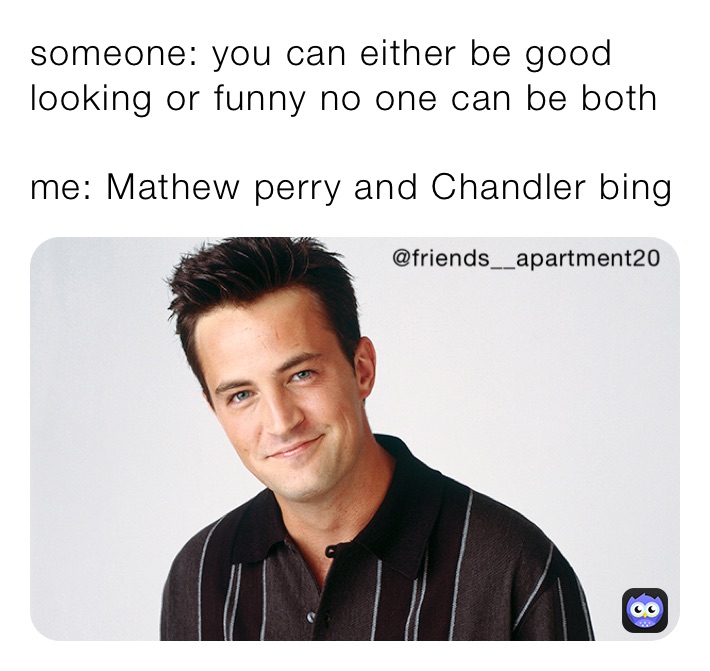 someone: you can either be good looking or funny no one can be both

me: Mathew perry and Chandler bing 