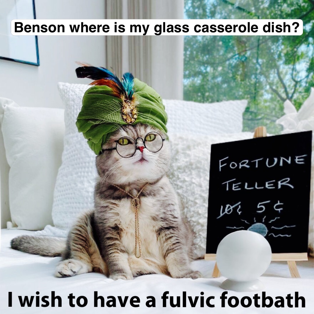 Benson where is my glass casserole dish? I wish to have a Fulvic Footbath